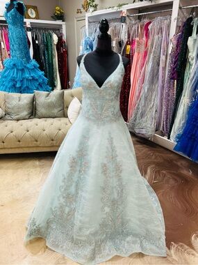 LARA Pale Blue Beaded A-Line Prom Dress
